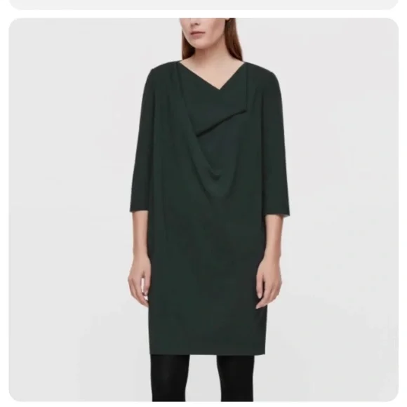 NWT COS dark green 3/4 sleeve draped dress. Size xs NWT COS dark green 3/4 sleeve draped dress. Size xs